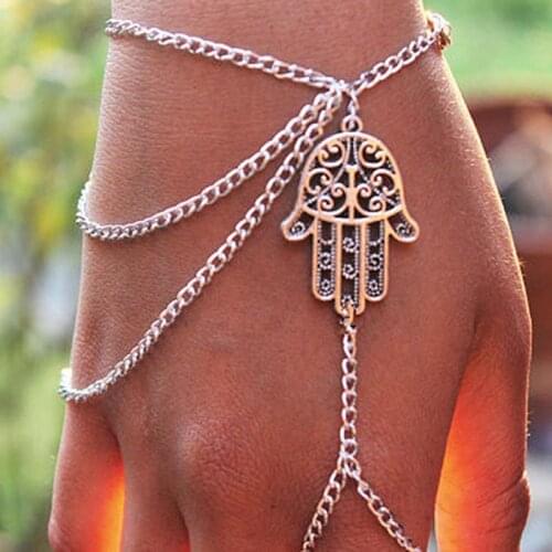 Individual Bracelet female trendy palm pendant tassel chain linked finger bangle