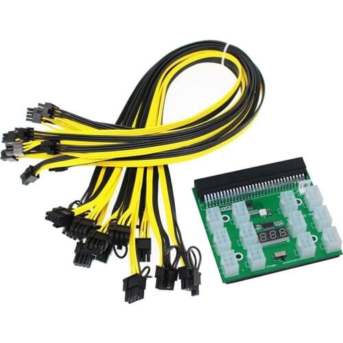 1200w/750w Breakout Board + 12pcs 6P Male to (6+2)8P Male Power Cables Kits For HP PSU GPU Mining Ethereum