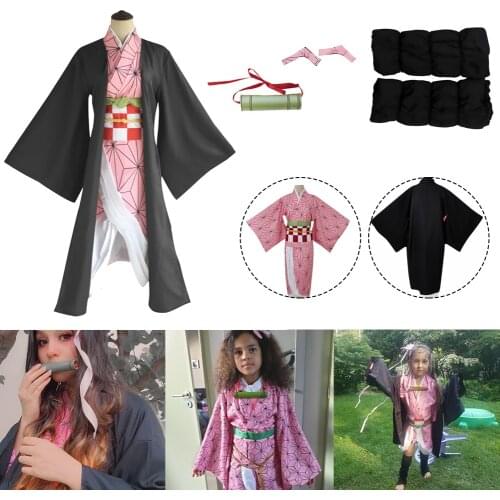 Demon Slayer Cosplay Costume Cape Kimono Coat Costume Gift For Girls Halloween Cardigan Suits For Party Role Paly