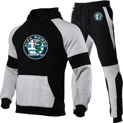 2021New Mens New Alfa Romeo Logo High Quality Hooded Sweatshirt+Pants Sets Autumn Winter Sportwear Casual Sports 2 Piece Suits
