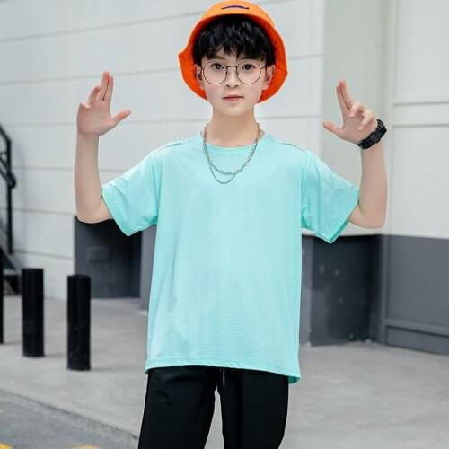 Big Boys Summer Ice Silk Cool T Shirt Teen Breathable Oversize Home Wear Shirt Kids Children Comfortable Outdoor Sport Clothing