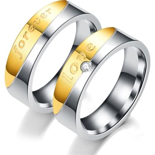 Fashion Stainless Steel Two Color Couple Ring Letter FOREVER LOVE Gold Women Men Rings for Party Anniversary Jewelry Gift