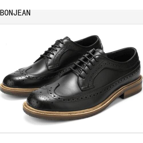 2019 new British business casual mens shoes all leather shoes carved Brock shoes shoes laces and fashion Oxford mens shoes