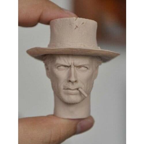 1/6 Scale Uncolored Prototype Head Sculpture Wood Western Cowboy Hat with Cigar fit For 12'' Action Body