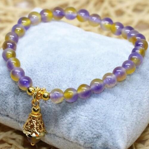 New fashion multicolor jades chalcedony stone 6mm round beads elastic strand bracelet for women special jewelry 7.5inch B1911