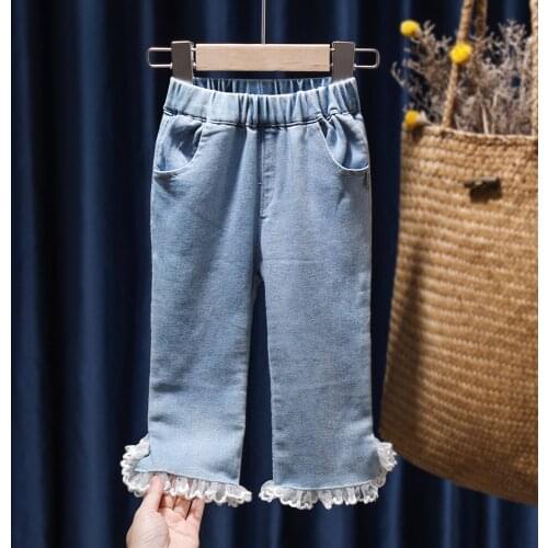 New Baby Girls Jeans Fashion Spring Autumn Denim Pants Toddler Kids Lace Trousers Jeans for Girl Outfits Children Clothing 1-6Y