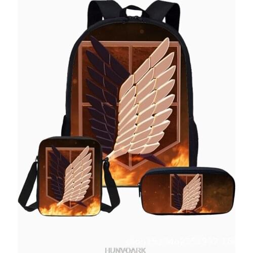 Attack on Titan 3Pcs/Set School Bags For Boy Girls Cartoon Game Book Bags Sets Anime Backpacks Schools