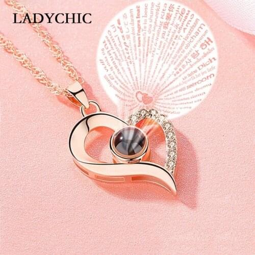 Charm Rose Gold Silver Color 100 languages I love you Projection Pendant Necklace For Women Heart Romantic Love Memory Jewelry