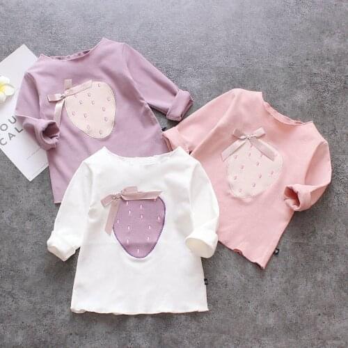 Baby Girl Clothes Childrens Cute Lovely T Shirt 2019 Autumn New Kids Girls Strawberry Long Sleeve T Shirt Toddler Bow Tie Tees