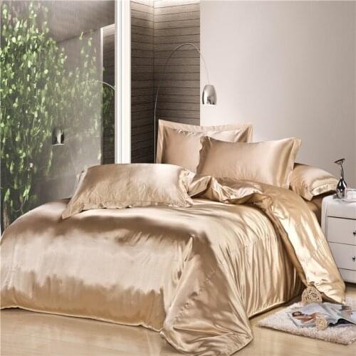 Luxury Beige Silk Satin Bed in Bag Duvet Cover Hotel Bed Linen Sets 4pc Twin/Full/Queen/King Fitted Sheet DHL/FedEx FreeShipping