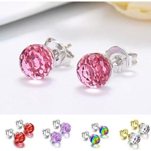 Colorful Rhinestone Ball Ear Jewelry 6/8mm Women Girls Simple Multicolor Stud Earrings Crystal Charming Ear Jewelry Bright