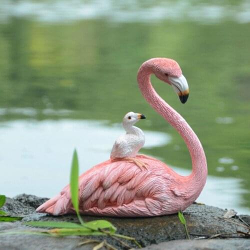 Ins Cute Flamingo Resin Crafts Creative Animal Miniature & Figurine Teraryum Fairy Garden Ornaments Mini Home Decor Accessories