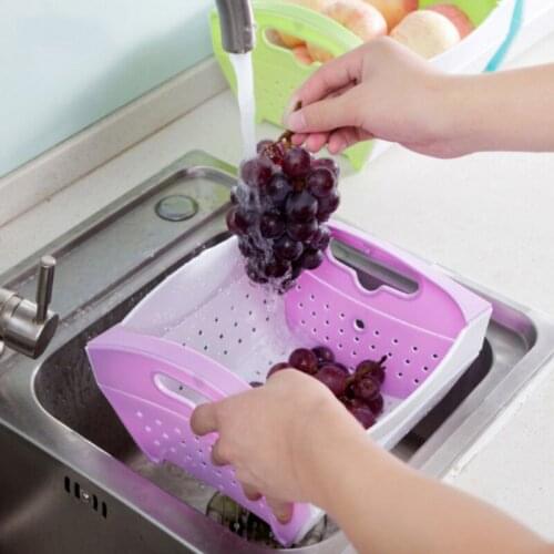 Sink Strainer Drain Multi-Function Folding Fruit Vegetable Drainer Basket Suction Cup Sponge Rack Storage Kitchen Accessories
