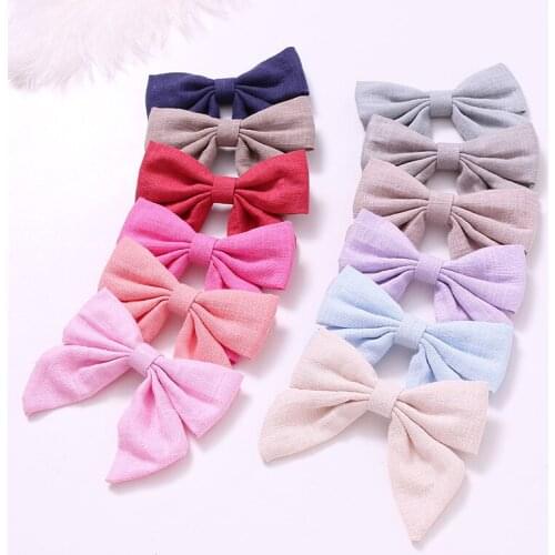 12pcs/lot Cotton Bow Hairpins Solid Hair Clips For Girls Customized Barrettes For Kids Baby Accessories Bowknot Hair Accessories