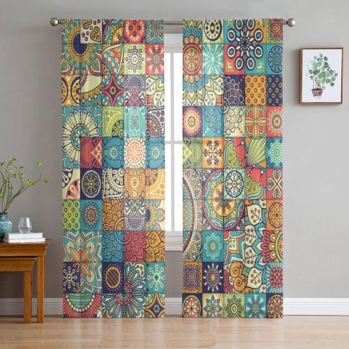 Mandala Bohemian Tiles Pattern Sheer Curtains for Living Room Modern Voile Curtain Bedroom Tulle Curtains Window Drapes Decor