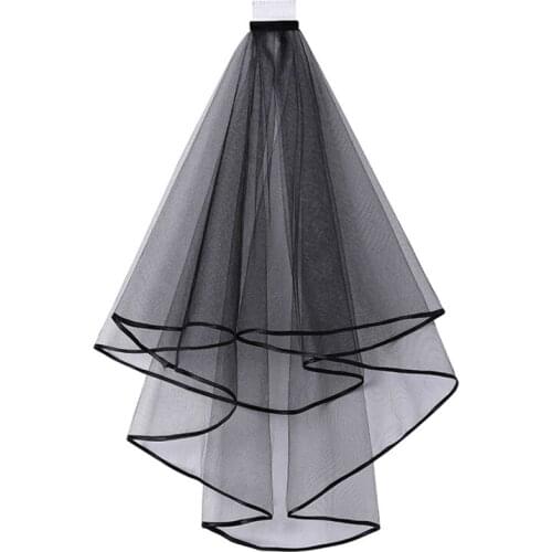 Double Mesh Tulle Ribbon Edge Women Short Wedding Veil with Comb Bride Headpiece AXYD