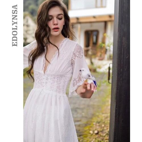 Plus Size Sleepwear Front Open Deep V Neck Sexy Lace Home Wear Night Dress Vintage Nightgown Long Sleep Shirt Nightdress T179