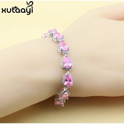 18cm 20cm Silver color Water Drop Pink AAA Zircon Jewelry For Women Free Gift Box Fashion Health Jewelry Chain-Link Bracelet
