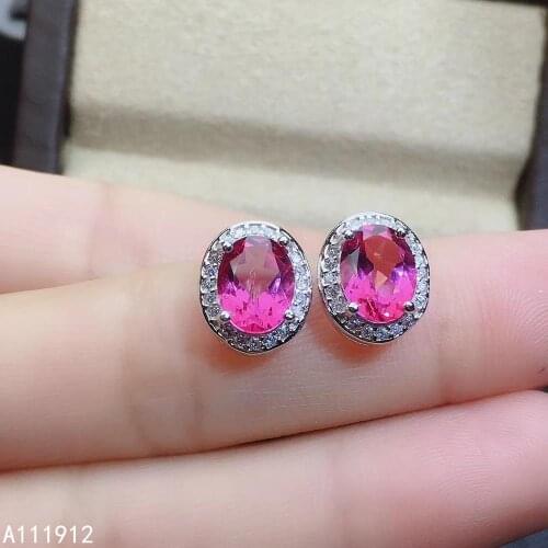 KJJEAXCMY fine jewelry natural pink topaz 925 sterling silver women earrings new Ear Studs support test classic