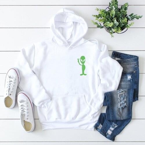 Female Pullover Funny Woman Hoodies Alien Printed Hoodies Woman Long Sleeve Sweatshirt