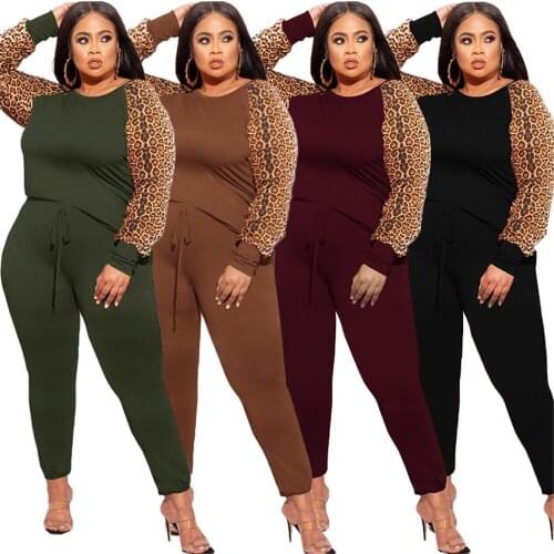 Plus Size Sets Tracksuit Women Urban Street Wear Leopard Print Colours Printing Lace Up Little Feet Pants Wholesale Dropshipping