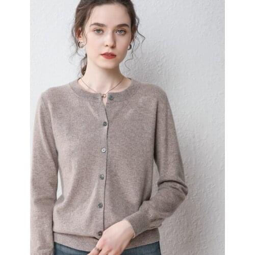 MERRILAMB Womens Sweater Cardigans Spring Autumn Winter Female Casual 100% Wool Knitted O-Neck Tops Solid Color Outer Sweater