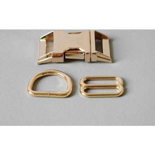 10 sets Gold (metal buckle+8 buckle+D ring/set) DIY dog collar Straps Bags Belts Accessories Adjuster Slider for(25mm)