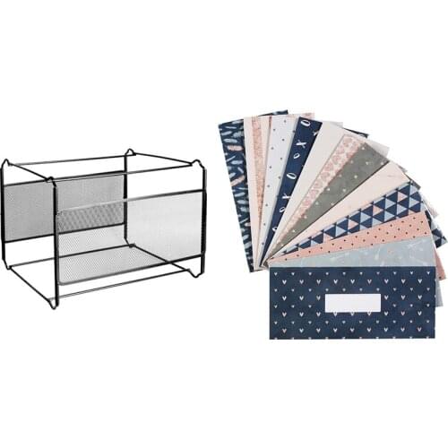 12Pcs Budget Envelopes Laminated Cash Envelope System & 1 Pcs A4 Mesh File Organizer Box File Folder Box