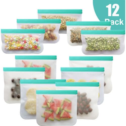 12Pcs/Set Silicone Bag PEVA Silicone Food Storage Bag Containers Leakproof Reusable Shut Bag Fresh Bag Food Storage Bag