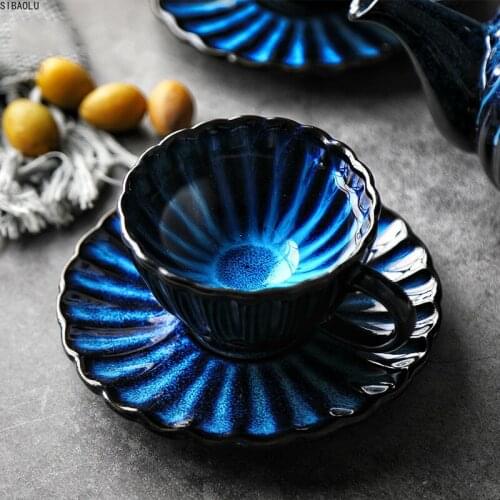 180ml Traditional Chinese Style Blue Personality Coffee Cup and Saucer Set Mug China Porcelain Tea Cup Set