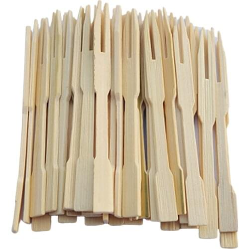 200x Disposable Bamboo Catering Forks for Appetizer Cocktail Fruit Dessert Accy