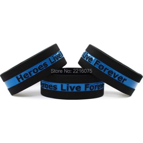 300pcs One Inch The Thin Blue Line with Heroes Live Forever wristband silicone bracelets free shipping by DHL express