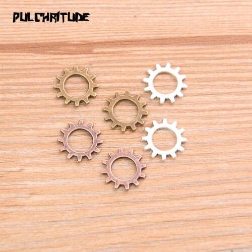 60PCS 2020 12mm Small Size Three Color Metal Alloy Machinery Round Gear Pendant Jewelry Charm Jewelry Gear Findings