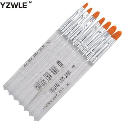 WUF 7 Pcs/Pack Clear Handle Nail Brushes Acrylic UV Gel Nail Art Tips Painting Brush Pen Builder Handle Tool 22