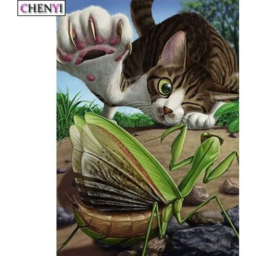 CHENYI 5D Diy Diamond Embroidery Full Square Cat Diamond Painting Rhinestones Animal Mantis Mosaic Picture Home Decor Modern