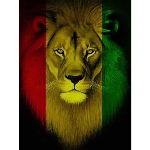 5D Diy Diamond Painting Animal Lion Red Yellow Green Picture Full Circle Diamond Embroidery Home Decoration Bedroom Cross Stitch