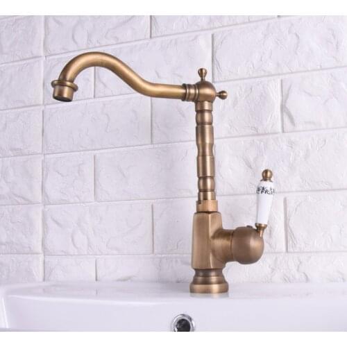 Antique Brass Finish Kitchen Faucet Bronze Single Ceramic Handle Hot and Cold Water Kitchen Sink Tap Bathroom Basin Taps asf114