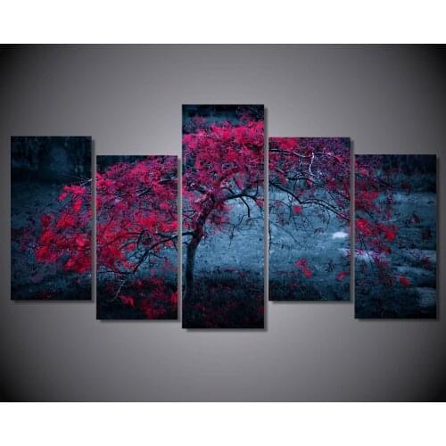5 Panel Tree Landscape Canvas Print Modern Wall Art Prints Discount Modern Bedroom Decor Pictures