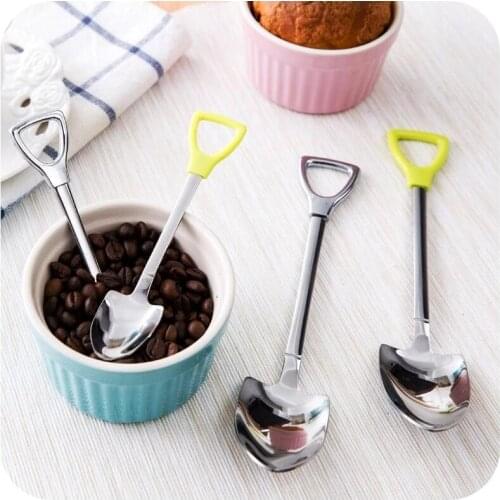 Home Kitchen Bar Tool Creative Shovel Shaped Stainless Steel Tea Coffee Sugar Spoon Ice Cream Spoon LX4658