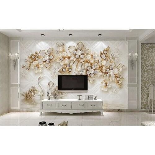 European gorgeous silk jewelry living room wallpaper crystal flower jewelry diamond mural photography background modern