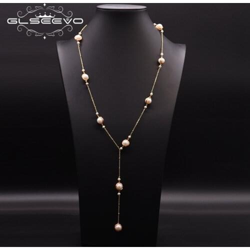GLSEEVO Natural Fresh Water Pearl Long Necklace For Women Wedding Engagement Handmade Sweater Necklace Jewelry Naszyjnik GN0172