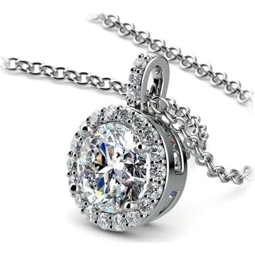 Huitan Bling Bling Bridal Wedding Necklaces with Round Cubic Zirconia Pendant Luxury Silver Color Timeless Necklace for Women