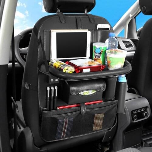PU Leather Car Back Seat Organizer Black 10 Pockets Hanging Bags with 4 USB Port backseat car organizer car gadget