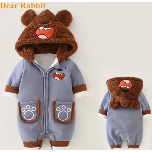 New born Baby onesie costume rompers Girl clothes Boy Kids Winter Cute Ear Fleece Jumpsuit Romper Warm Outwear Children Clothing