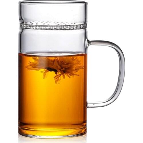 Creative filter tea mug with handle glass single layer thick transparent glass with filter office tea cup