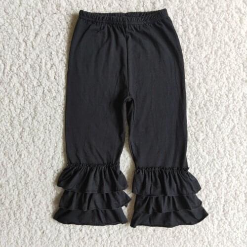 2021 Hot Sale New Baby Toddler Girls Ruffles Solid Pure Color Black Long Pants Boutique Cotton 6 Colors