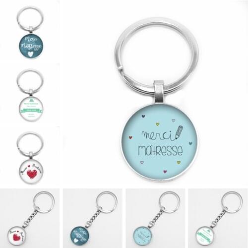 Hot! New Hot French Merci Maitresse Pattern Round Keyring Photo Glass Cabochon Charm Car Keychain Jewelry Gift