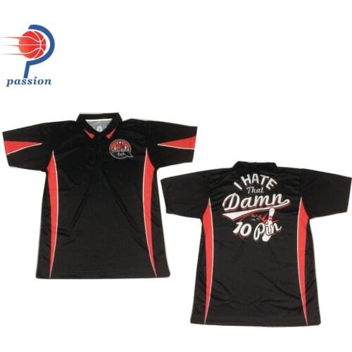 Best Seller Black With Red Stripes 100% polyester Bowling Polo Shirts for Clubs