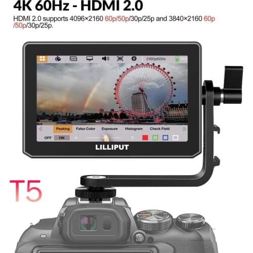 Lilliput T5 New 5 Inch 4K 60Hz-HDMI 2.0 Input 3D LUT HDR Touch Screen IPS FHD on Camera DSLR Field Monitor
