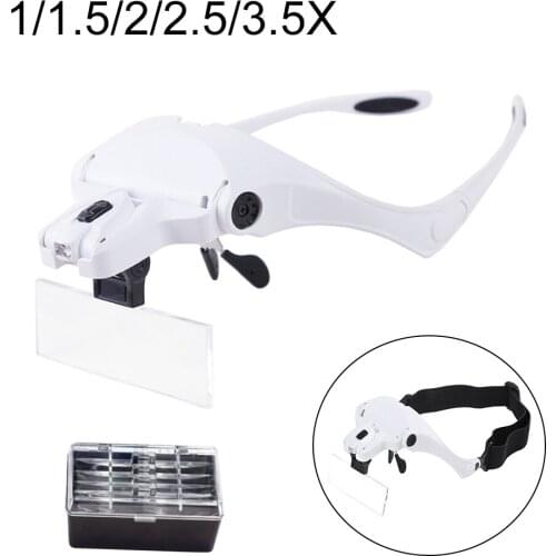 3X Headband Magnifier Glasses For Reading Sewing DIY Craft Cross Stitching 1X 2X Lens Magnifier Loupe Glasses with 2 LED Lights